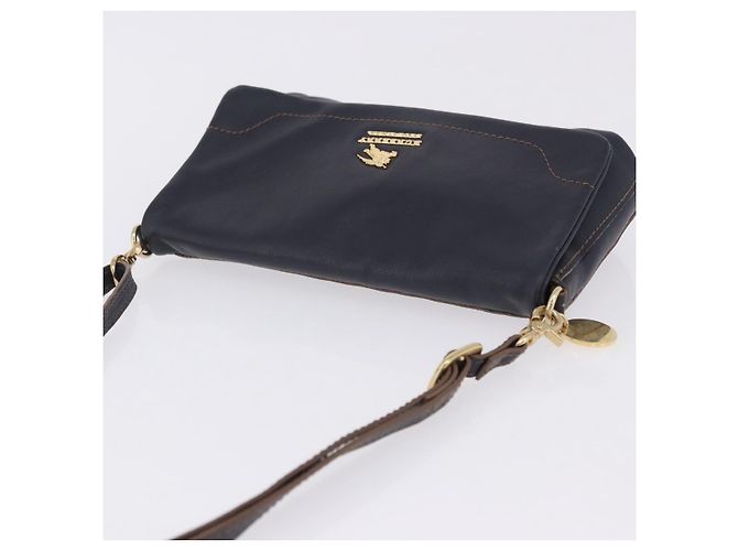 Borsa a tracolla BURBERRY in pelle blu navy e oro Auth 202255 - vista 6