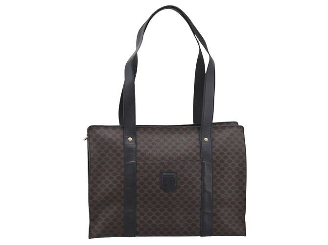 Céline Borsa Tote CELINE Macadam PVC Pelle Nero Tono Oro Auth 202273 - vista 13