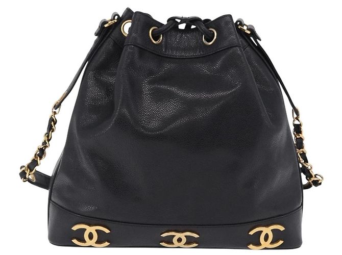 Borsa a tracolla CHANEL Triple Coco Chain in pelle Caviar Nera e Oro CC Auth yk20817SAV Nero D'oro - vista 13