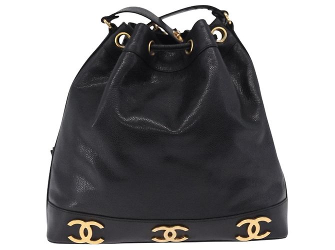 Borsa a tracolla CHANEL Triple Coco Chain in pelle Caviar Nera e Oro CC Auth yk20817SAV Nero D'oro - vista 2