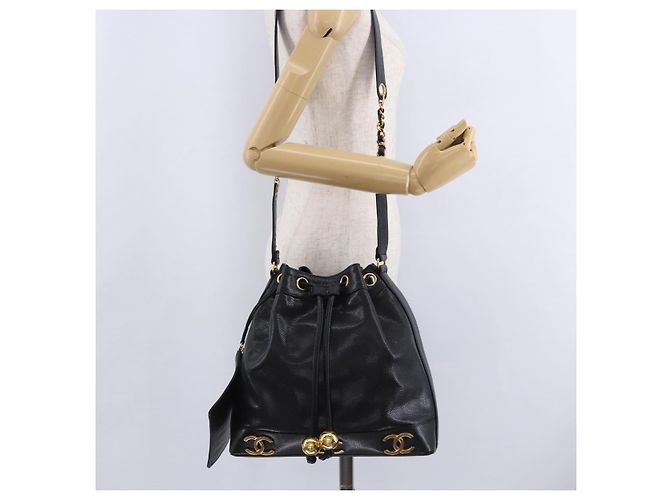 Borsa a tracolla CHANEL Triple Coco Chain in pelle Caviar Nera e Oro CC Auth yk20817SAV Nero D'oro - vista 24