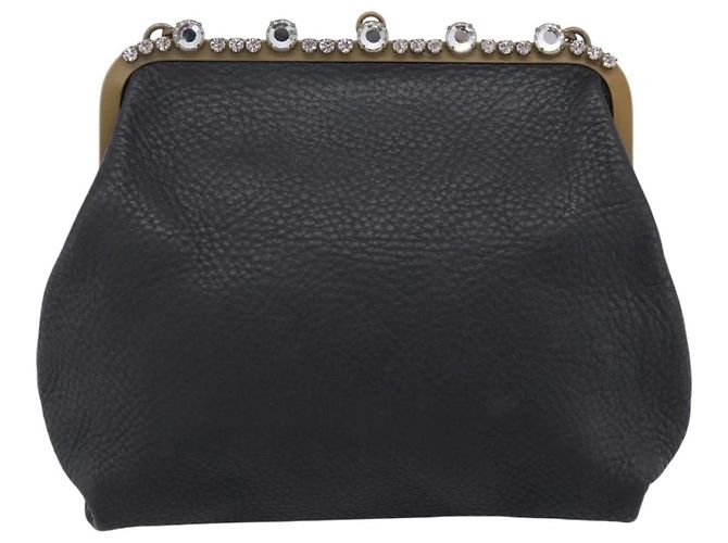 Borsa a tracolla Miu Miu in pelle nera e oro Auth 199415V Nero D'oro - vista 13