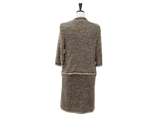 Ensemble veste et jupe CHANEL en nylon avec CC doré Auth ki6808M - vue 2