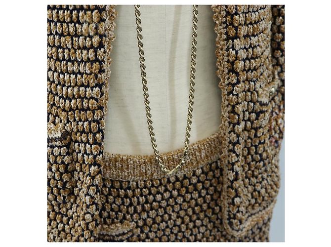 Ensemble veste et jupe CHANEL en nylon avec CC doré Auth ki6808M - vue 7