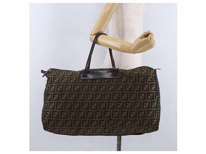 Borsa Tote FENDI Zucca Canvas Nylon Marrone Nero Auth 197867 - vista 21