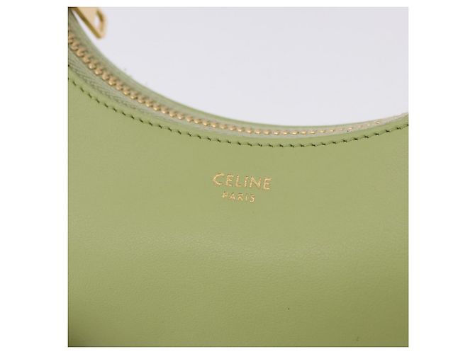 Céline CELINE Hand Pouch Mini Ava Hand Bag Leather Green Gold Auth 200058M Doré Vert - vue 17