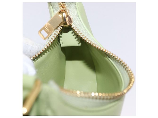 Céline CELINE Hand Pouch Mini Ava Hand Bag Leather Green Gold Auth 200058M Doré Vert - vue 18