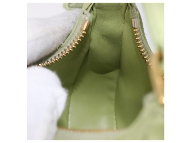 Céline CELINE Hand Pouch Mini Ava Hand Bag Leather Green Gold Auth 200058M Doré Vert - vue 19