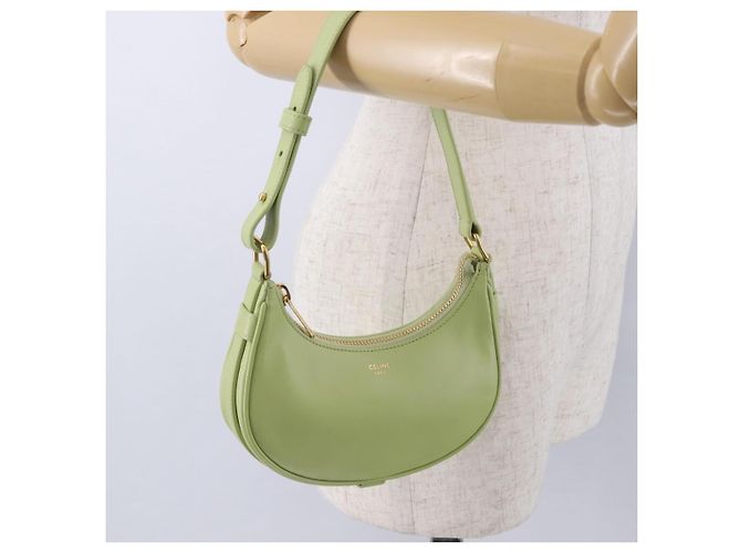Céline CELINE Hand Pouch Mini Ava Hand Bag Leather Green Gold Auth 200058M Doré Vert - vue 20