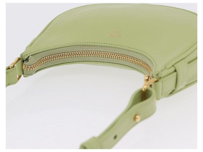 Céline CELINE Hand Pouch Mini Ava Hand Bag Leather Green Gold Auth 200058M Doré Vert - vue 6