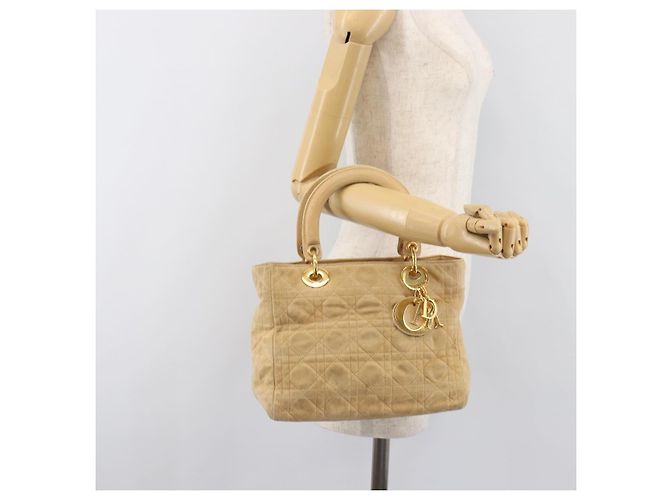 Borsa a mano Christian Dior Canage Suede Beige Gold Auth bs36869 D'oro - vista 23