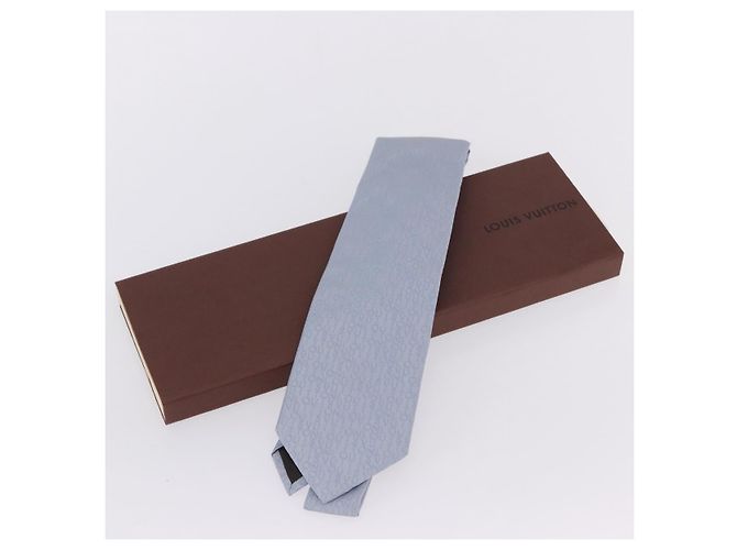 LOUIS VUITTON Necktie Silk Light Blue LV Auth 199992M - view 16