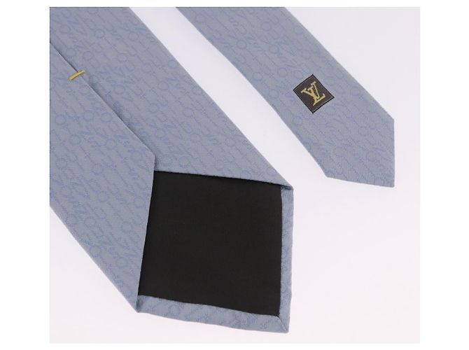 LOUIS VUITTON Necktie Silk Light Blue LV Auth 199992M - view 9