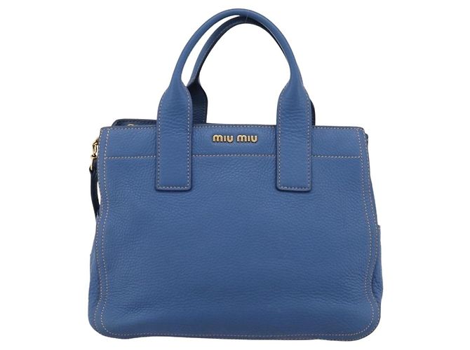 Borsa a mano Miu Miu Vittero Dino Leather 2way Blue Gold Auth 201907V D'oro - vista 13