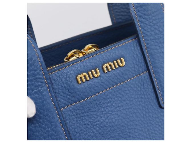 Borsa a mano Miu Miu Vittero Dino Leather 2way Blue Gold Auth 201907V D'oro - vista 19
