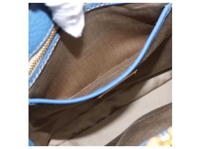 Borsa a mano Miu Miu Vittero Dino Leather 2way Blue Gold Auth 201907V D'oro - vista 23