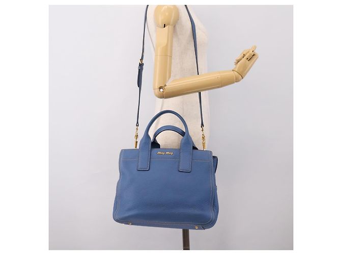 Borsa a mano Miu Miu Vittero Dino Leather 2way Blue Gold Auth 201907V D'oro - vista 28