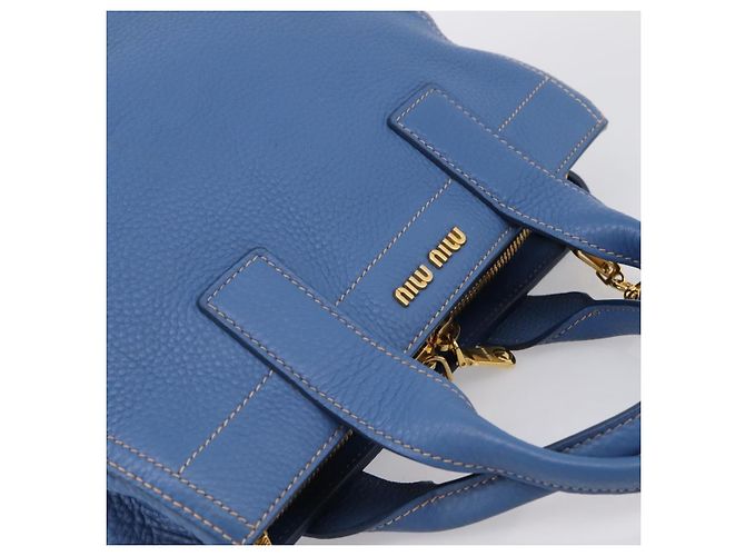 Borsa a mano Miu Miu Vittero Dino Leather 2way Blue Gold Auth 201907V D'oro - vista 6