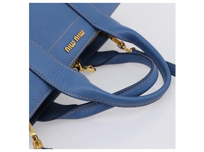 Borsa a mano Miu Miu Vittero Dino Leather 2way Blue Gold Auth 201907V D'oro - vista 7