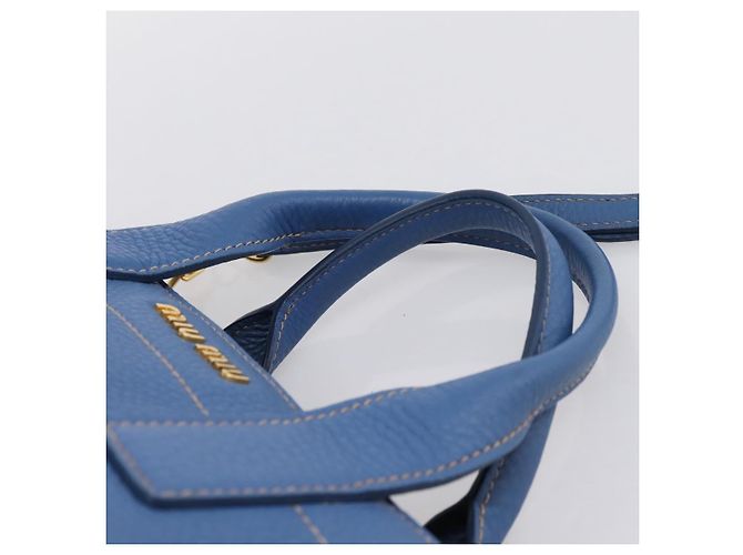 Borsa a mano Miu Miu Vittero Dino Leather 2way Blue Gold Auth 201907V D'oro - vista 8