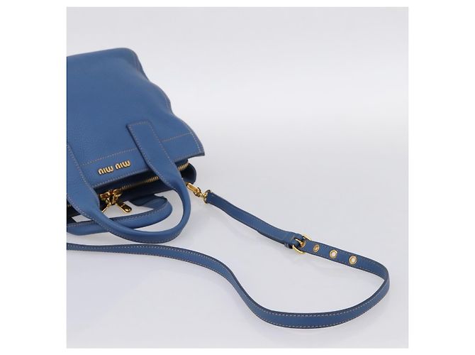 Borsa a mano Miu Miu Vittero Dino Leather 2way Blue Gold Auth 201907V D'oro - vista 9