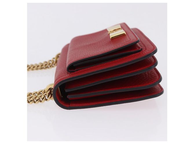 Borsa a tracolla con catena Salvatore Ferragamo in pelle rossa tono oro Auth 200367A Rosso - vista 4
