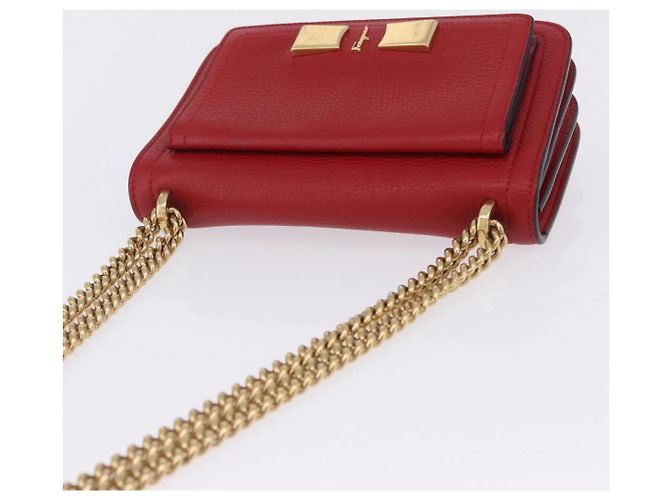 Borsa a tracolla con catena Salvatore Ferragamo in pelle rossa tono oro Auth 200367A Rosso - vista 6