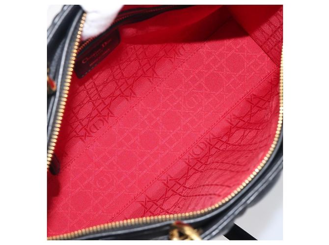 Borsa Christian Dior Lady Dior Canage in pelle d'agnello 2way Nero Oro Auth 199180M D'oro - vista 10