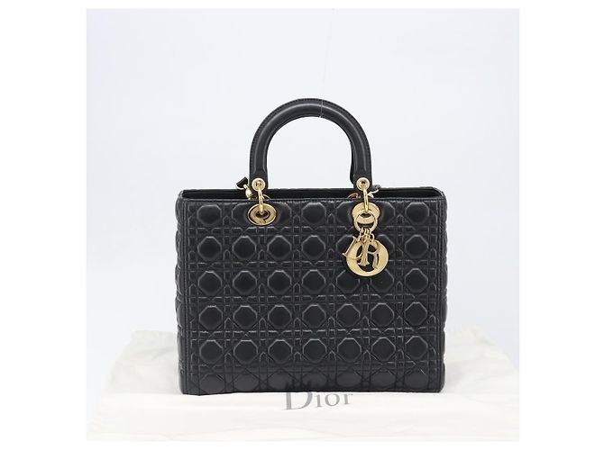 Borsa Christian Dior Lady Dior Canage in pelle d'agnello 2way Nero Oro Auth 199180M D'oro - vista 12