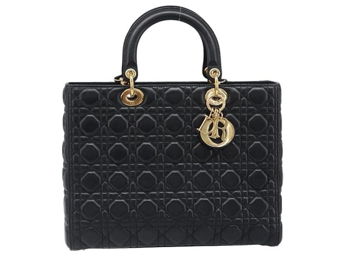 Borsa Christian Dior Lady Dior Canage in pelle d'agnello 2way Nero Oro Auth 199180M D'oro - vista 13