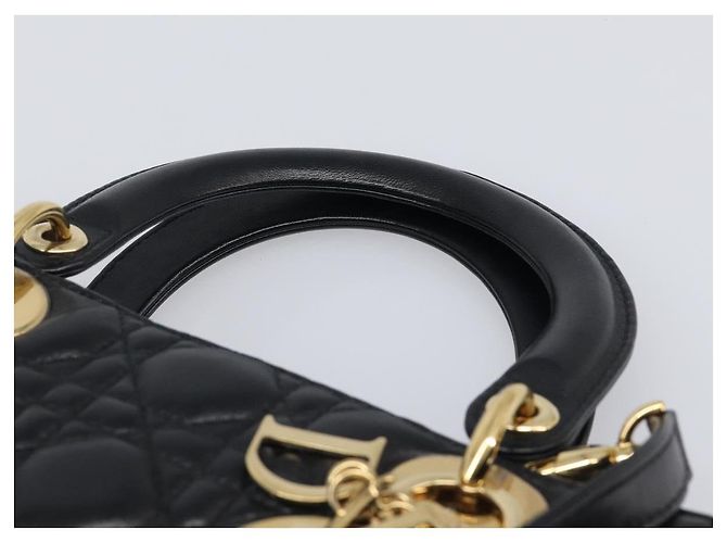 Borsa Christian Dior Lady Dior Canage in pelle d'agnello 2way Nero Oro Auth 199180M D'oro - vista 14