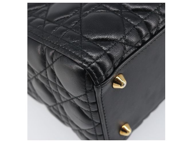 Borsa Christian Dior Lady Dior Canage in pelle d'agnello 2way Nero Oro Auth 199180M D'oro - vista 16