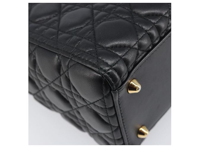 Borsa Christian Dior Lady Dior Canage in pelle d'agnello 2way Nero Oro Auth 199180M D'oro - vista 18