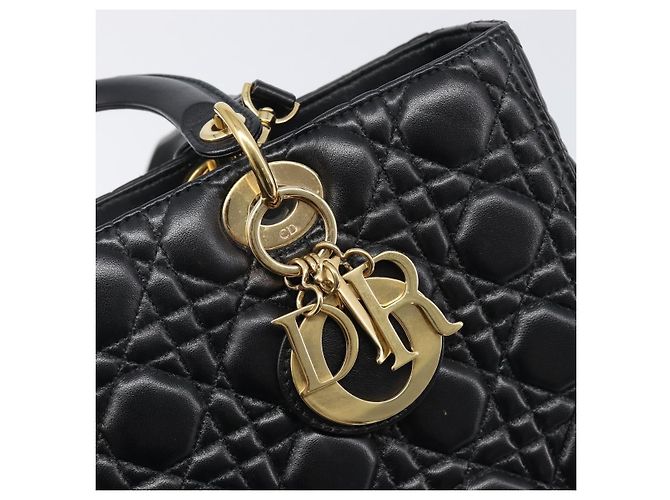 Borsa Christian Dior Lady Dior Canage in pelle d'agnello 2way Nero Oro Auth 199180M D'oro - vista 19