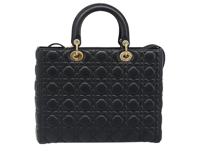 Borsa Christian Dior Lady Dior Canage in pelle d'agnello 2way Nero Oro Auth 199180M D'oro - vista 2