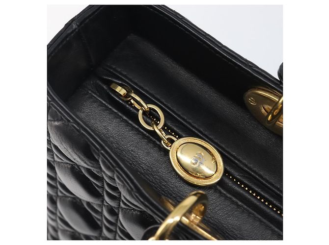 Borsa Christian Dior Lady Dior Canage in pelle d'agnello 2way Nero Oro Auth 199180M D'oro - vista 20