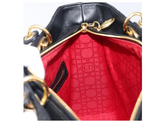 Borsa Christian Dior Lady Dior Canage in pelle d'agnello 2way Nero Oro Auth 199180M D'oro - vista 22
