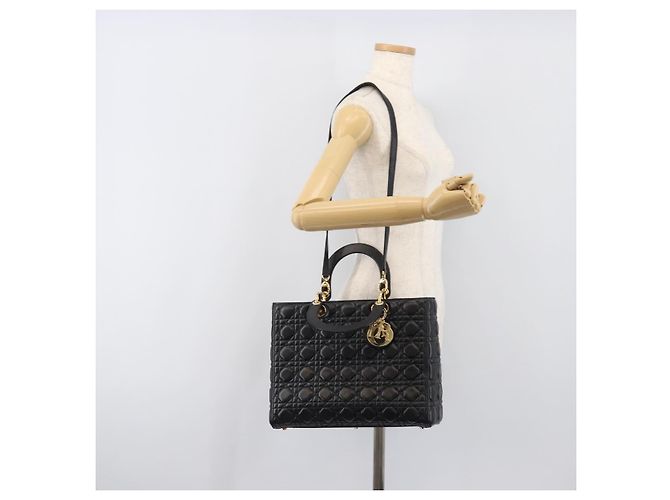 Borsa Christian Dior Lady Dior Canage in pelle d'agnello 2way Nero Oro Auth 199180M D'oro - vista 26
