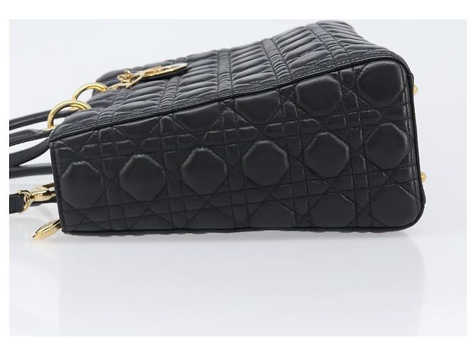 Borsa Christian Dior Lady Dior Canage in pelle d'agnello 2way Nero Oro Auth 199180M D'oro - vista 4