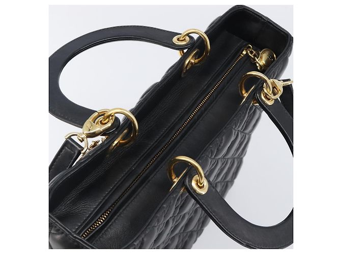 Borsa Christian Dior Lady Dior Canage in pelle d'agnello 2way Nero Oro Auth 199180M D'oro - vista 6