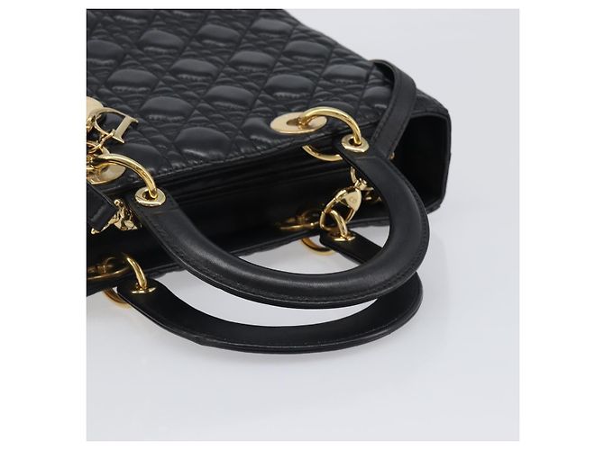 Borsa Christian Dior Lady Dior Canage in pelle d'agnello 2way Nero Oro Auth 199180M D'oro - vista 7