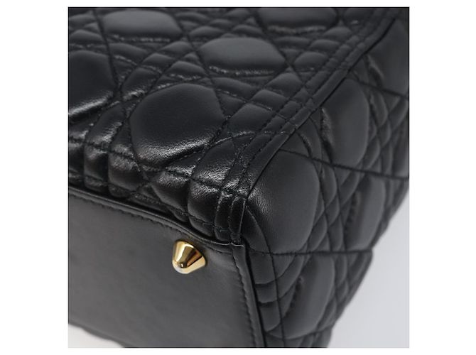 Borsa Christian Dior Lady Dior Canage in pelle d'agnello 2way Nero Oro Auth 199180M D'oro - vista 9