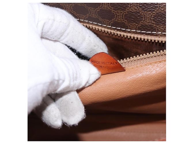 Céline Borsa a tracolla circolare CELINE Macadam Canvas PVC Pelle Marrone Oro Auth 200078A D'oro - vista 12