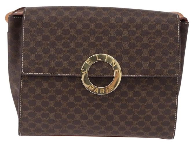 Céline Borsa a tracolla circolare CELINE Macadam Canvas PVC Pelle Marrone Oro Auth 200078A D'oro - vista 13