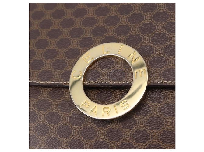 Céline Borsa a tracolla circolare CELINE Macadam Canvas PVC Pelle Marrone Oro Auth 200078A D'oro - vista 17