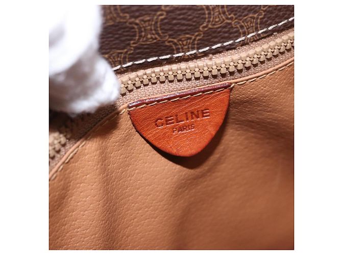 Céline Borsa a tracolla circolare CELINE Macadam Canvas PVC Pelle Marrone Oro Auth 200078A D'oro - vista 19