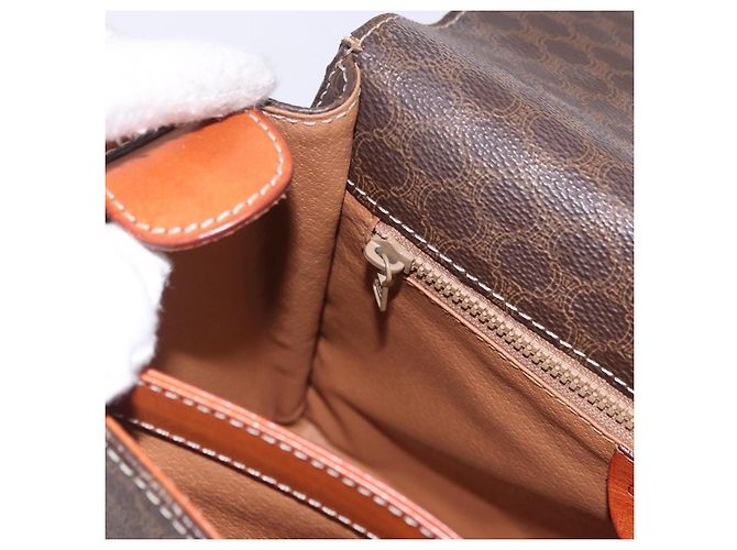Céline Borsa a tracolla circolare CELINE Macadam Canvas PVC Pelle Marrone Oro Auth 200078A D'oro - vista 23