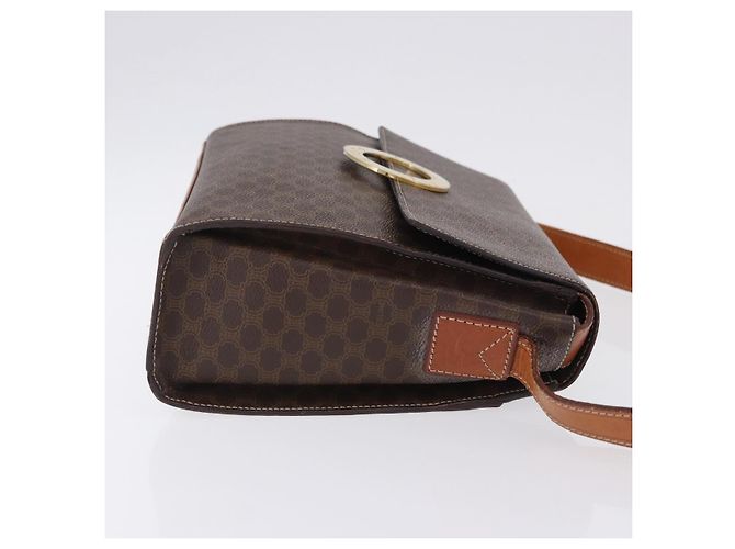 Céline Borsa a tracolla circolare CELINE Macadam Canvas PVC Pelle Marrone Oro Auth 200078A D'oro - vista 3
