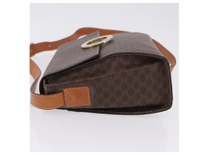 Céline Borsa a tracolla circolare CELINE Macadam Canvas PVC Pelle Marrone Oro Auth 200078A D'oro - vista 4