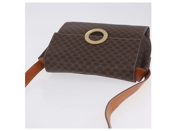 Céline Borsa a tracolla circolare CELINE Macadam Canvas PVC Pelle Marrone Oro Auth 200078A D'oro - vista 6